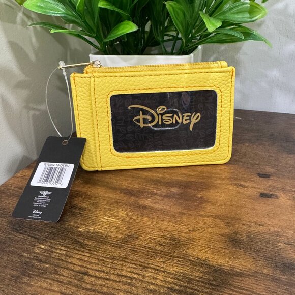 Wallet ID Card Holder - Disney Signature D Debossed Yellow PU with Gold Metal D - Picture 2 of 3
